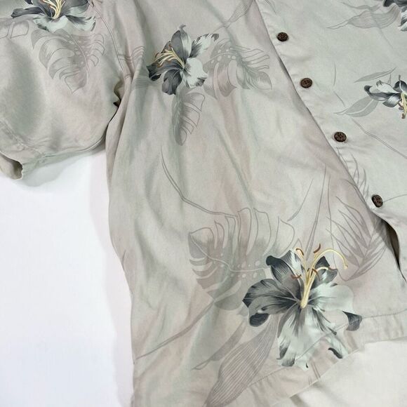 Tommy Bahama Shirt Mens XL Gray Floral Button-Front Hawaiian Shirt Silk - Picture 4 of 9